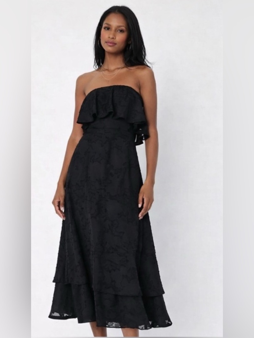 NWT Lulu’s Love You So Truly Black Floral Strapless Midi Dress Wedding - Size M